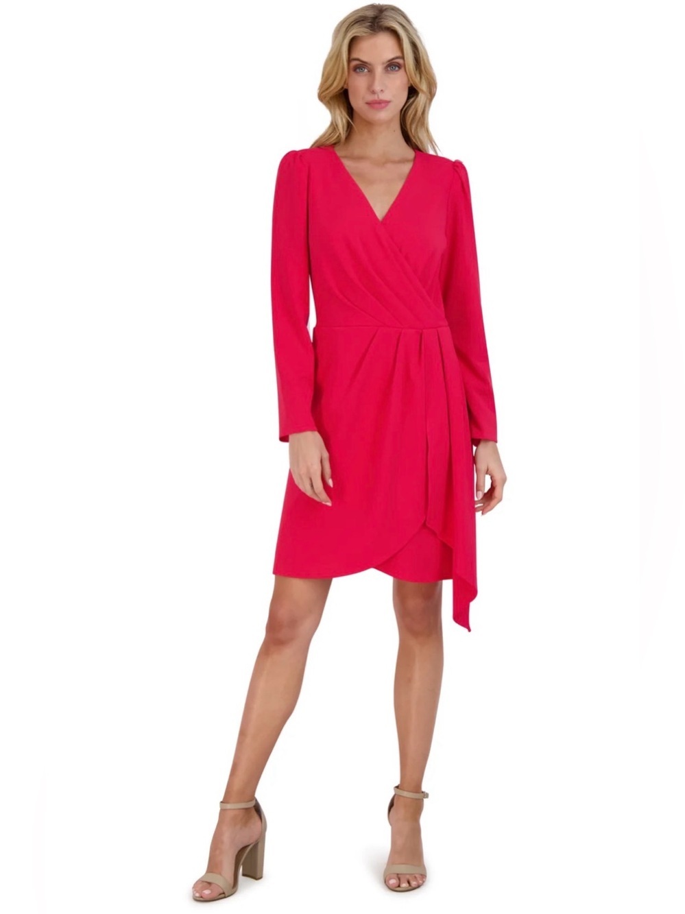 Long Sleeve Faux Wrap Cherry Dress